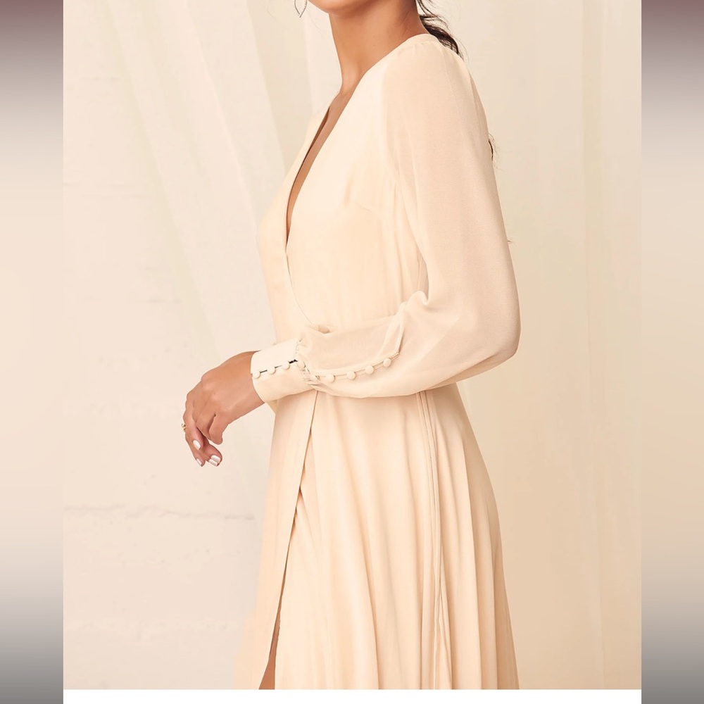 Lulus My Whole Heart Cream Long Sleeve Wrap Maxi Dress - Picture 5 of 6